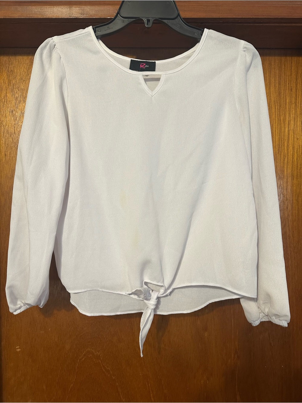Iz Byer Girls White Long-Sleeve Tie-Front Blouse